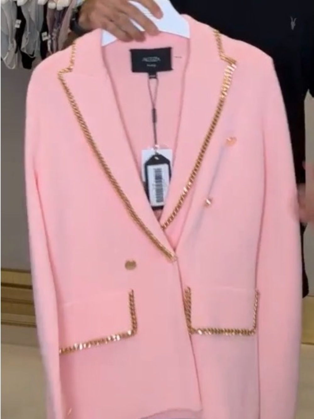 Aleeza Paris Light Coral Double-Breasted Chain-Trim Blazer - Fits XL